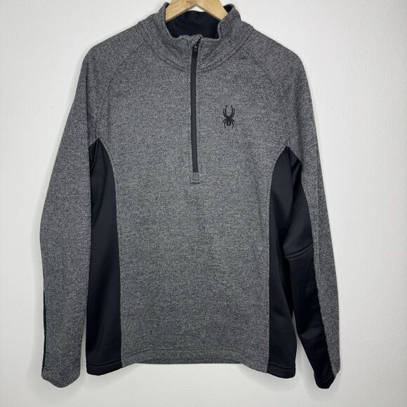 SPYDER 1/2 Half Zip Midweight Warm Gray Black Pullover Sweater Mens Size Large - Picture 1 of 13